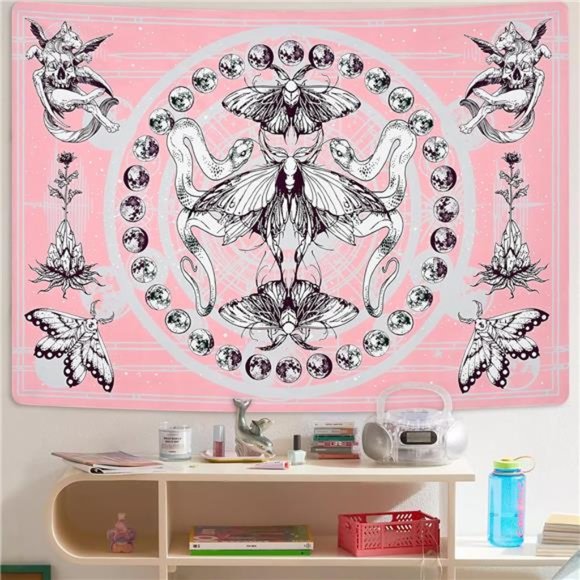 Krelymics Aesthetic Butterfly Tapestry Snake Tapestries Moth Wall Tapestry Moon - Picture 4 of 8